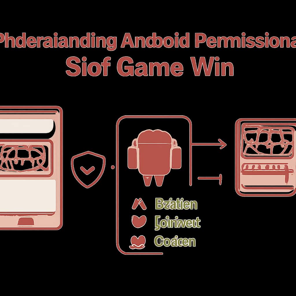 An educational diagram detailing Android permissions required by Slot Game Win.