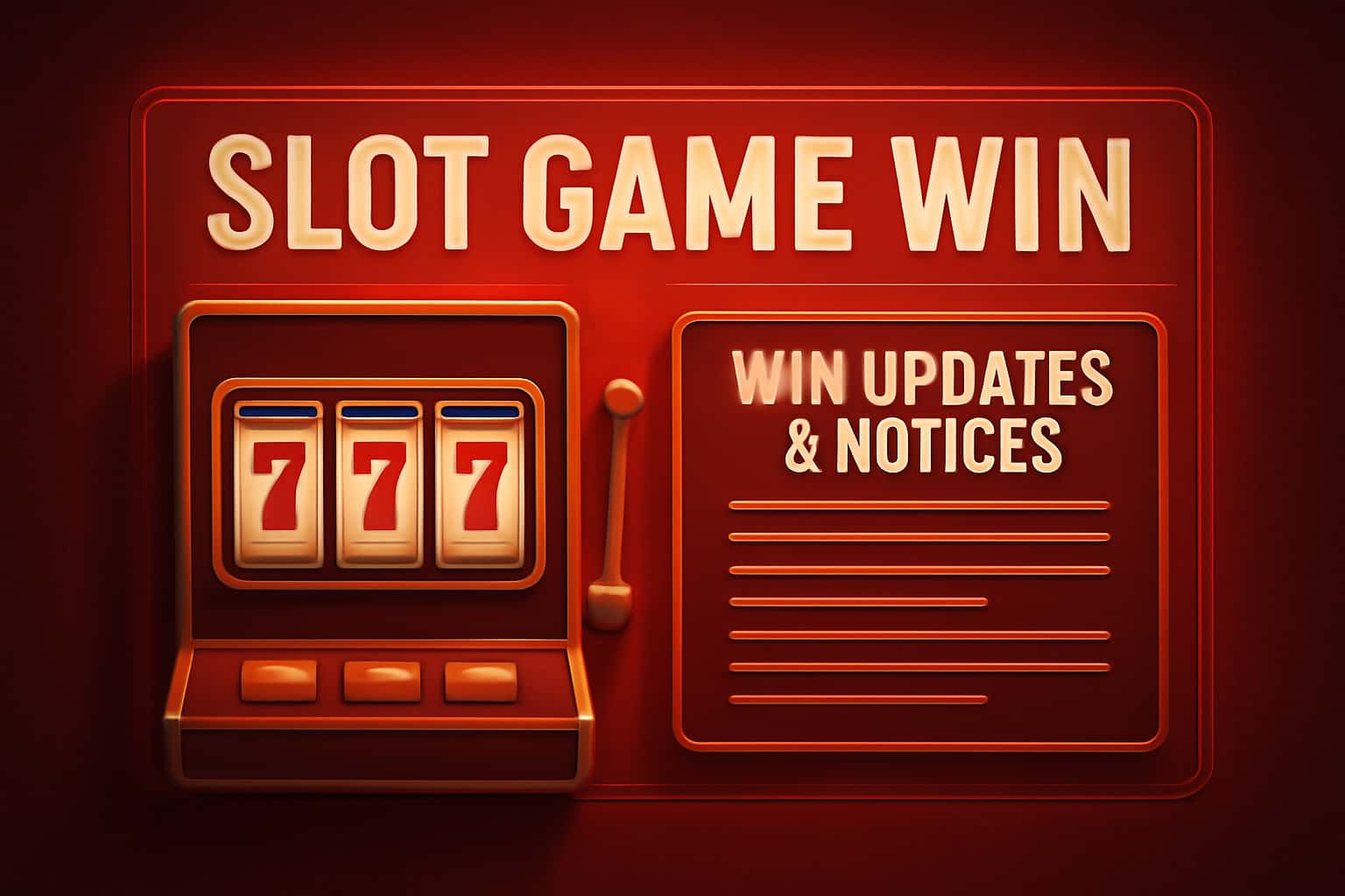 An informational scene highlighting updates and notices for the Slot Game Win app.